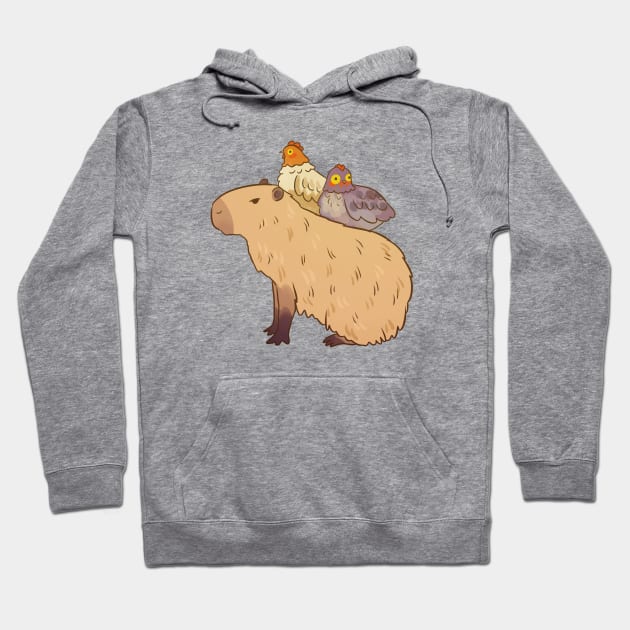 Cute capybara and chickens friends illustration Hoodie by Yarafantasyart